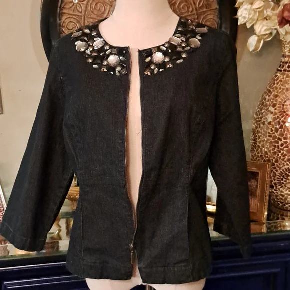 Ruby Rd. Rhinestone denim jacket - Picture 3 of 9